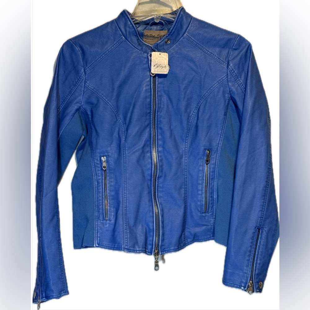 We the Free (Free People) Leather Women's Vibrant Blue Jacket, Size Large